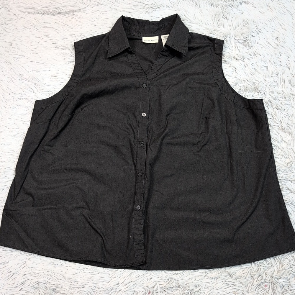 White Stag Shirt Womens 3X‎ Black Casual Preppy Sleeveless Top Button Up V Neck